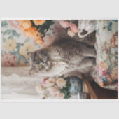 Boho Catイン花模様1デコページ紙 薄葉紙 (正面)