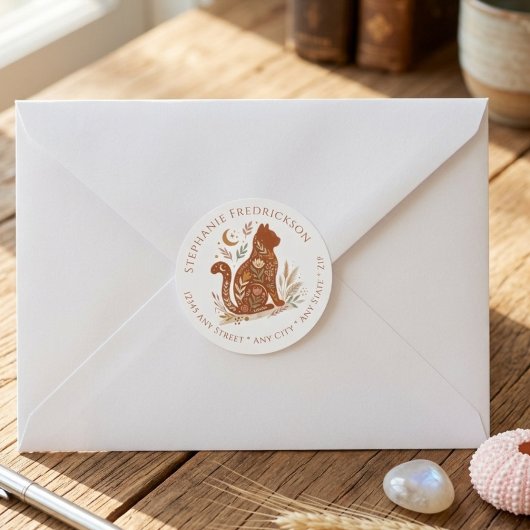 Boho Cat Address Labels – Cat Mom Gift ラウンドシール