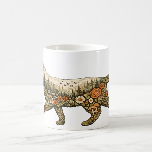 Boho Cat — Custom Name Floral Cat & Pants Gift For コーヒーマグカップ (中央)