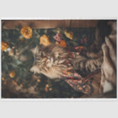 Boho Cat in花模様4 Decopage紙 薄葉紙 (正面)