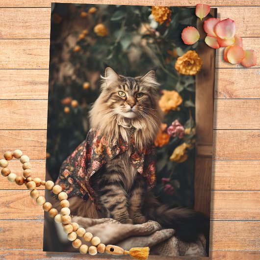 Boho Cat in花模様4 Decopage紙 薄葉紙