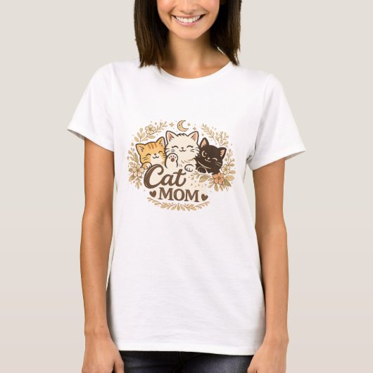 Boho Cat Mom T-Shirt | Cute Cats Floral BohT-Shirt Tシャツ (正面)