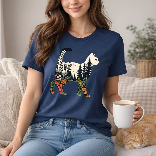 Boho Cat Plants Floral Nature Tee for Cat Lovers  トライブレンドＴシャツ
