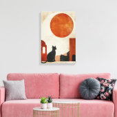 Boho Cat Silhouette | Abstract Sun Minimalist Deco キャンバスプリント (インサイチュ (リビング))