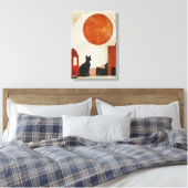 Boho Cat Silhouette | Abstract Sun Minimalist Deco キャンバスプリント (インサイチュ (寝室))