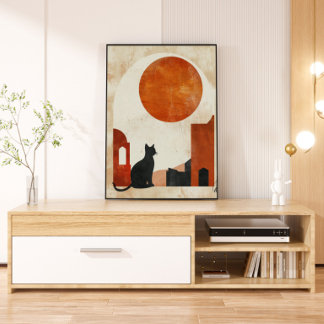 Boho Cat Silhouette | Abstract Sun Minimalist Deco キャンバスプリント