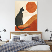 Boho Cat Silhouette | Sunset Abstract Minimalist キャンバスプリント (インサイチュ (寝室))