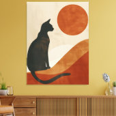 Boho Cat Silhouette | Sunset Abstract Minimalist キャンバスプリント (インサイチュ (リビング))