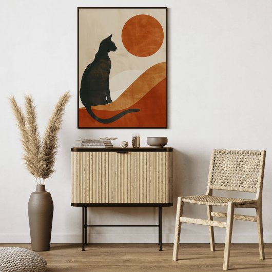 Boho Cat Silhouette | Sunset Abstract Minimalist キャンバスプリント