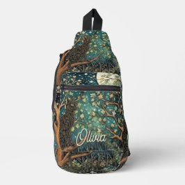 Boho cat starry night sky woodland forest スリングバッグ