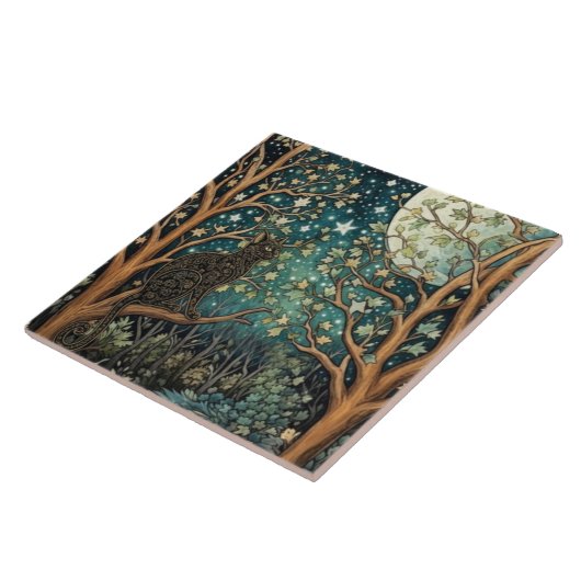 Boho cat starry night sky woodland forest タイル (側面)