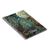 Boho cat starry night sky woodland forest ノートブック (右側)