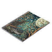 Boho cat starry night sky woodland forest ノートブック (左側)