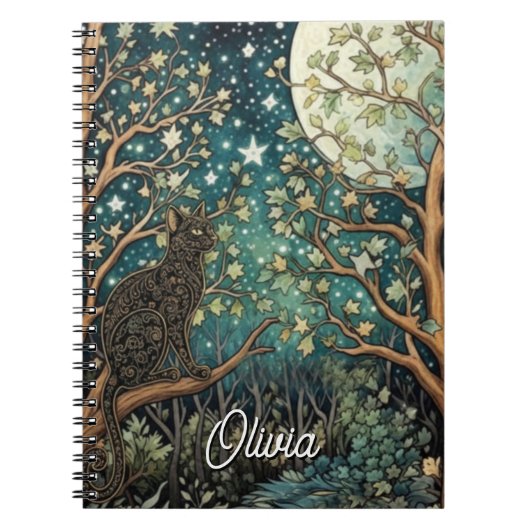 Boho cat starry night sky woodland forest ノートブック (正面)