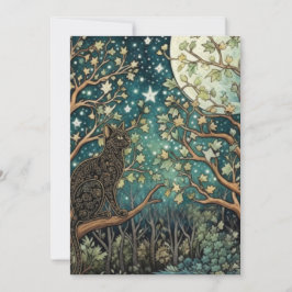 Boho cat starry night sky woodland forest 招待状