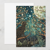 Boho cat starry night sky woodland forest 招待状 (正面/裏面)