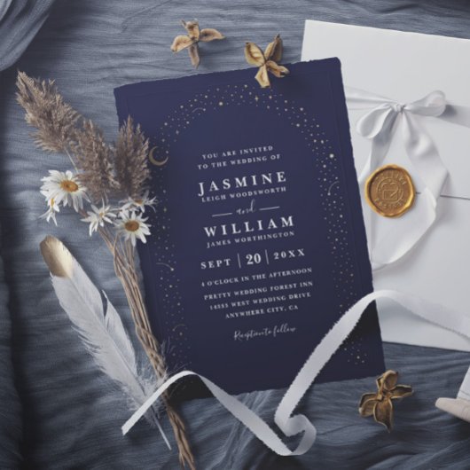 Boho Celestial Arch Moon Night Elegant Wedding 招待状