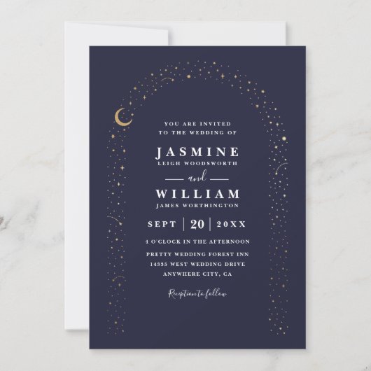 Boho Celestial Arch Moon Night Elegant Wedding 招待状 (正面)