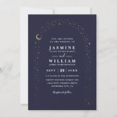 Boho Celestial Arch Moon Night QR Code Wedding 招待状 (正面)