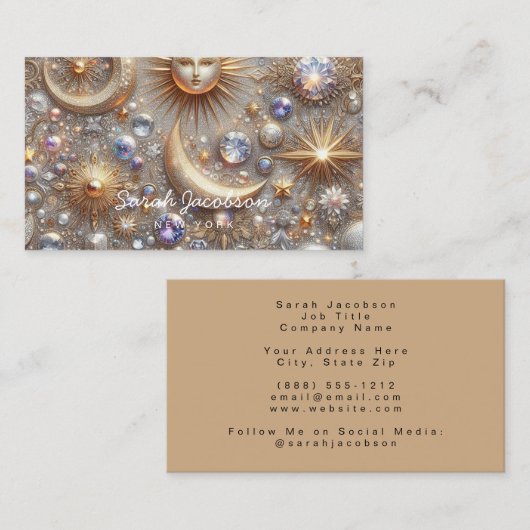 Boho Celestial Business Card – Cosmic Night Sky 名刺 (正面/裏面)