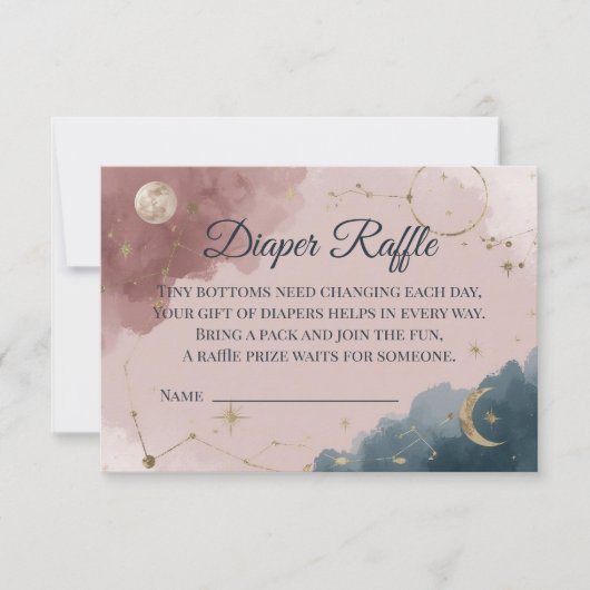 Boho Celestial Diaper Raffle Card | Gold Moon サンキューカード (正面)