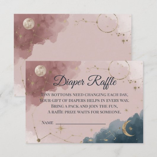 Boho Celestial Diaper Raffle Card | Gold Moon サンキューカード (正面/裏面)