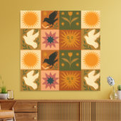 Boho Celestial | Retro Sun & Moon キャンバスプリント (インサイチュ (リビング))