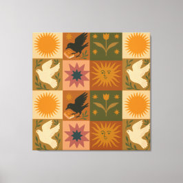 Boho Celestial | Retro Sun & Moon キャンバスプリント