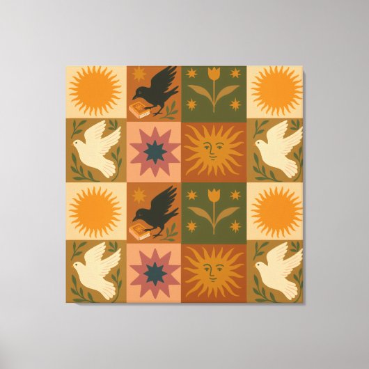 Boho Celestial | Retro Sun & Moon キャンバスプリント (正面)