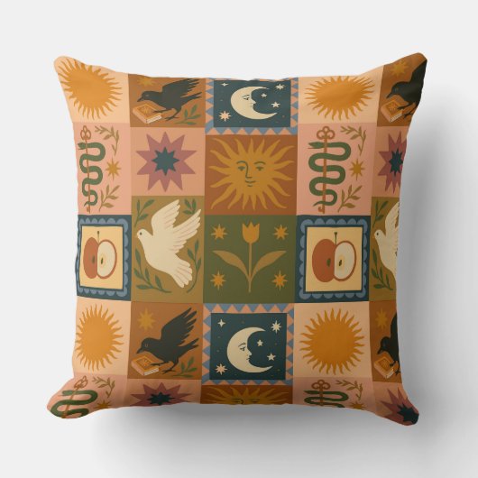 Boho Celestial | Retro Sun & Moon クッション (正面)