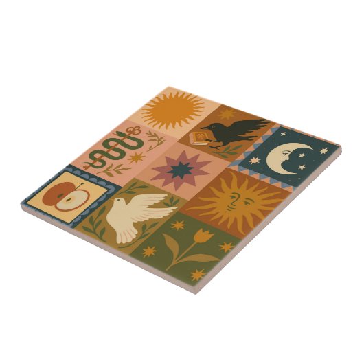 Boho Celestial | Retro Sun & Moon タイル (側面)