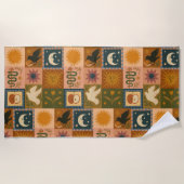 Boho Celestial | Retro Sun & Moon ビーチタオル (正面)