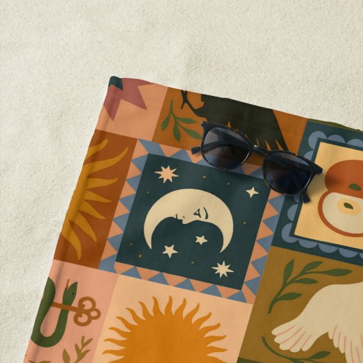 Boho Celestial | Retro Sun & Moon ビーチタオル (インサイチュ)