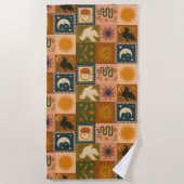 Boho Celestial | Retro Sun & Moon ビーチタオル (正面)