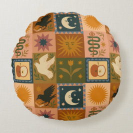 Boho Celestial | Retro Sun & Moon ラウンドクッション