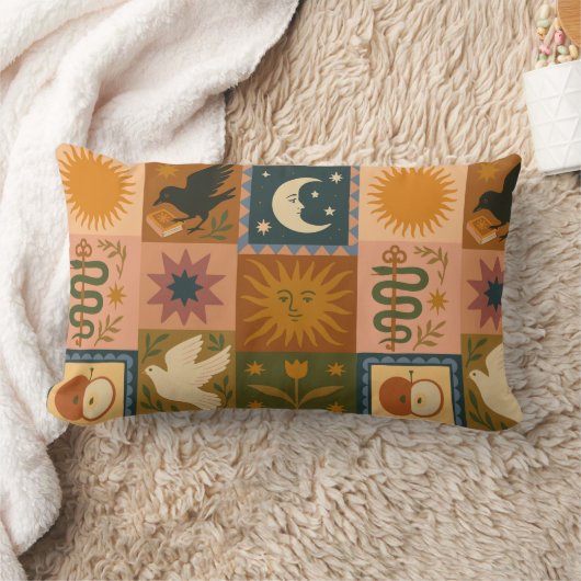Boho Celestial | Retro Sun & Moon ランバークッション (ブランケット)