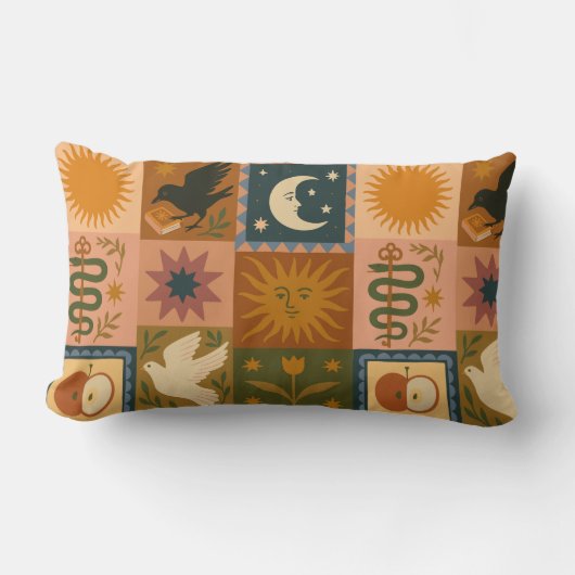 Boho Celestial | Retro Sun & Moon ランバークッション (正面)