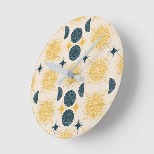 Boho Celestial Sun Moon Pattern ラウンド壁時計 (傾斜)