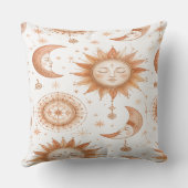 Boho Celestial Sun Moon Throw Pillow クッション (裏面)