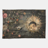 Boho Celestial Sun Moon Wildflower Garden キッチンタオル (横)