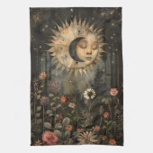 Boho Celestial Sun Moon Wildflower Garden キッチンタオル (縦)