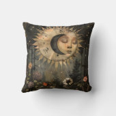 Boho Celestial Sun Moon Wildflower Garden クッション (裏面)