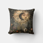 Boho Celestial Sun Moon Wildflower Garden クッション (正面)