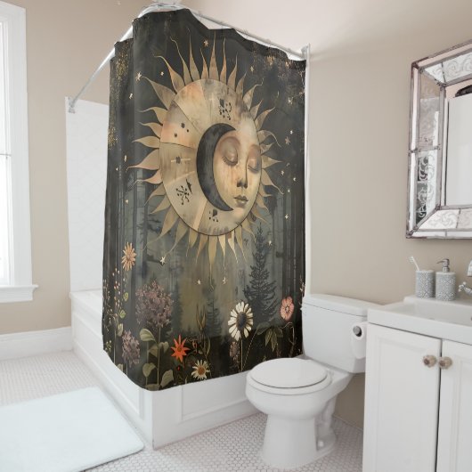 Boho Celestial Sun Moon Wildflower Garden シャワーカーテン (インサイチュ)