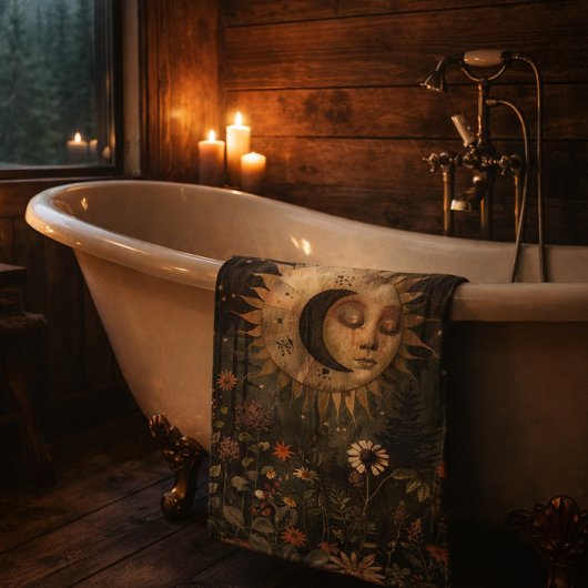 Boho Celestial Sun Moon Wildflower Garden バスタオルセット