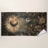 Boho Celestial Sun Moon Wildflower Garden ビーチタオル (正面)