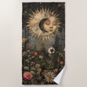 Boho Celestial Sun Moon Wildflower Garden ビーチタオル (正面)