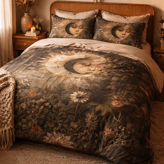 Boho Celestial Sun Moon Wildflower Garden 枕カバー