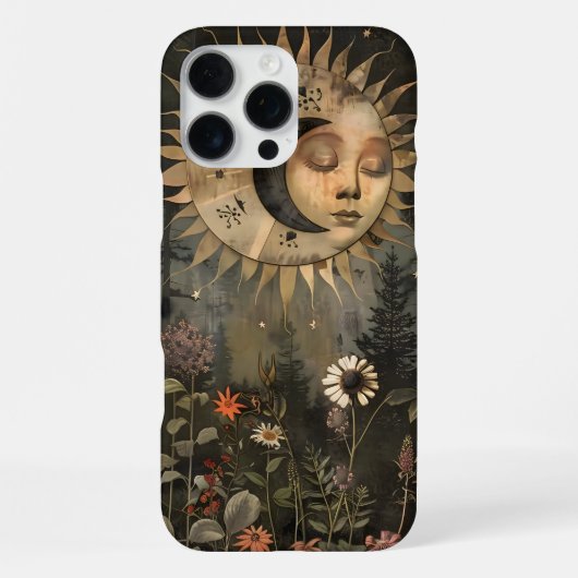 Boho Celestial Sun Moon Wildflower Garden iPhoneケース (裏面)
