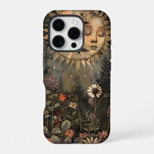 Boho Celestial Sun Moon Wildflower Garden iPhoneケース (裏面)